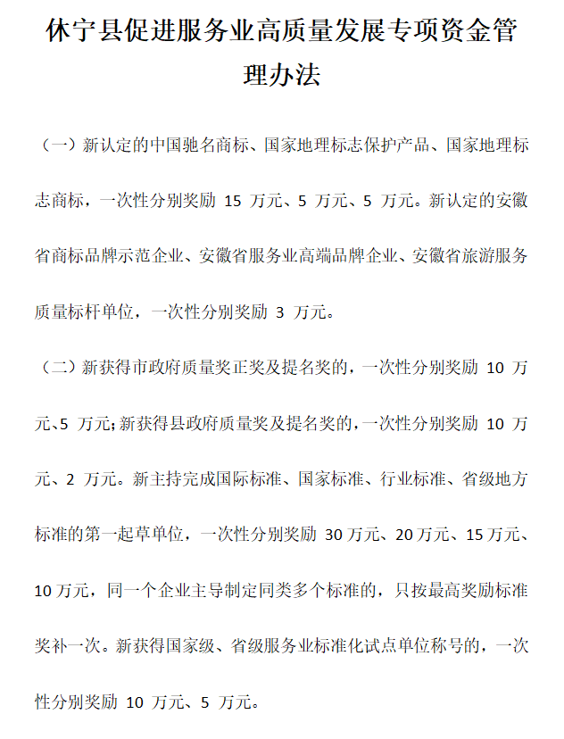 安徽省黃山市休寧縣促進服務業高質量發展（知識產權）專項資金管理辦法